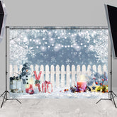 Lofaris White Snow Tree Fence Snowman Gift Backdrops